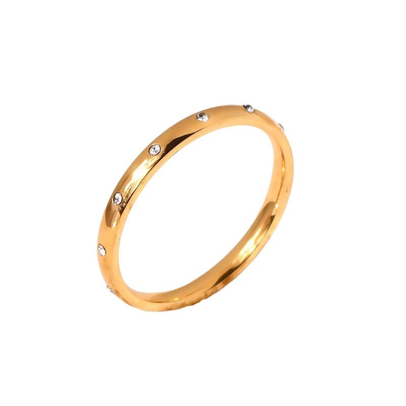 Female 10-Zircon Titanium Steel Ring - Simple Look Costume Jewelry, Niche Ring with Round Synthetic Coloured Gemstone Dots, Daily Wear Versatile Fashion Accessory