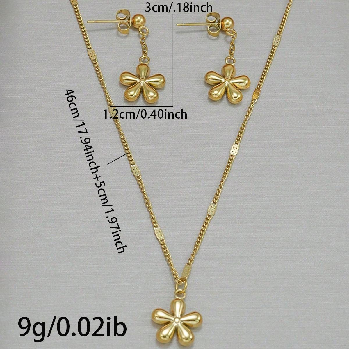 Women's Playful Floral Stainless Steel Costume Jewelry Set - Stainless Steel Earrings, Adjustable Chain, Sweatproof Drop Earrings, Metal Build, Skin-Safe, Non-Irritating, Daily Wear, Birthday Gifts, Mother’s Day Gifts
