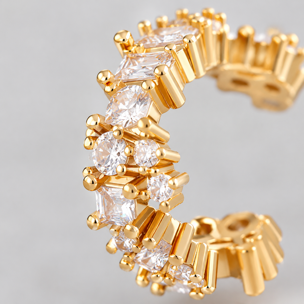 2Pcs Gold Plated Cubic Zirconia Ear Cuff Set for Women, No Piercing CZ Crystal Ear Cuffs, Sparkling Non-Pierced Cartilage Ear Clips, Trendy Stackable Jewelry Gift