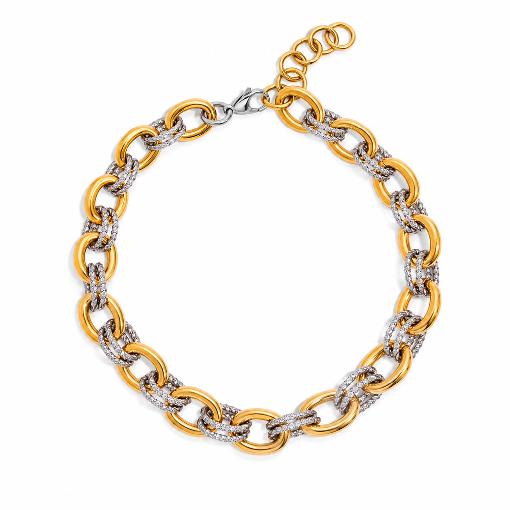 Two Tone Stainless Steel Chunky Chain Choker Necklace for Women, Gold Silver Mixed Color Twisted Link Collar Necklace, Waterproof Hypoallergenic Statement Jewelry Gift