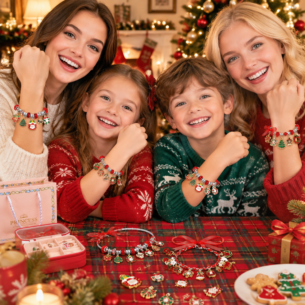 Christmas DIY Charm Bracelet Making Kit for Girls, Jewelry Making Supplies Set with Gift Box, Make Your Own Christmas Bracelet & Necklace Craft Kit Holiday Gift for Kids