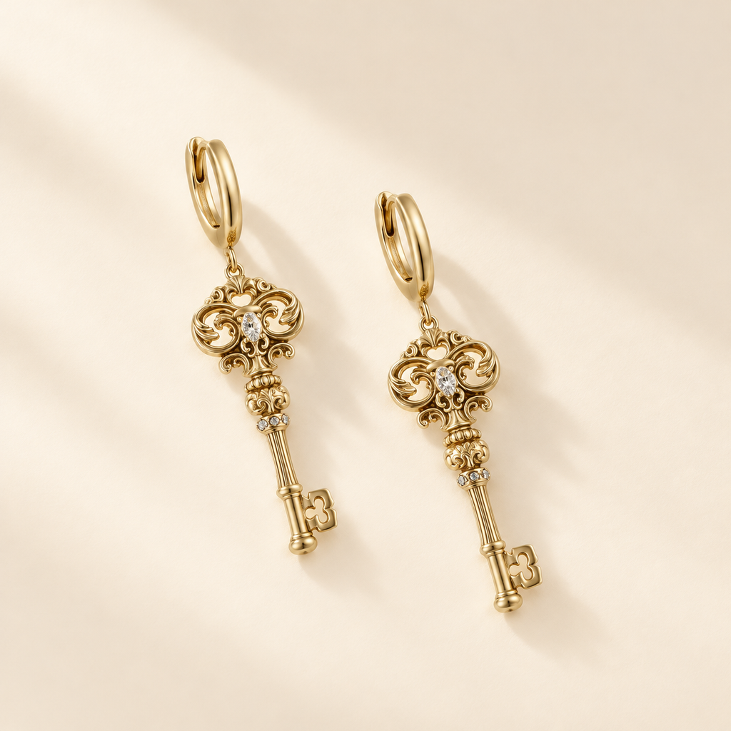 Women's Retro Love Lock Series Asymmetric Hook Earrings - 0.25Ct - 0.49Ct Heart Cut, Alloy Copper, Hypoallergenic, Non-Fading, Artistic Charm Hook, Business Costume Jewelry, Carabiner Keychain Accessories