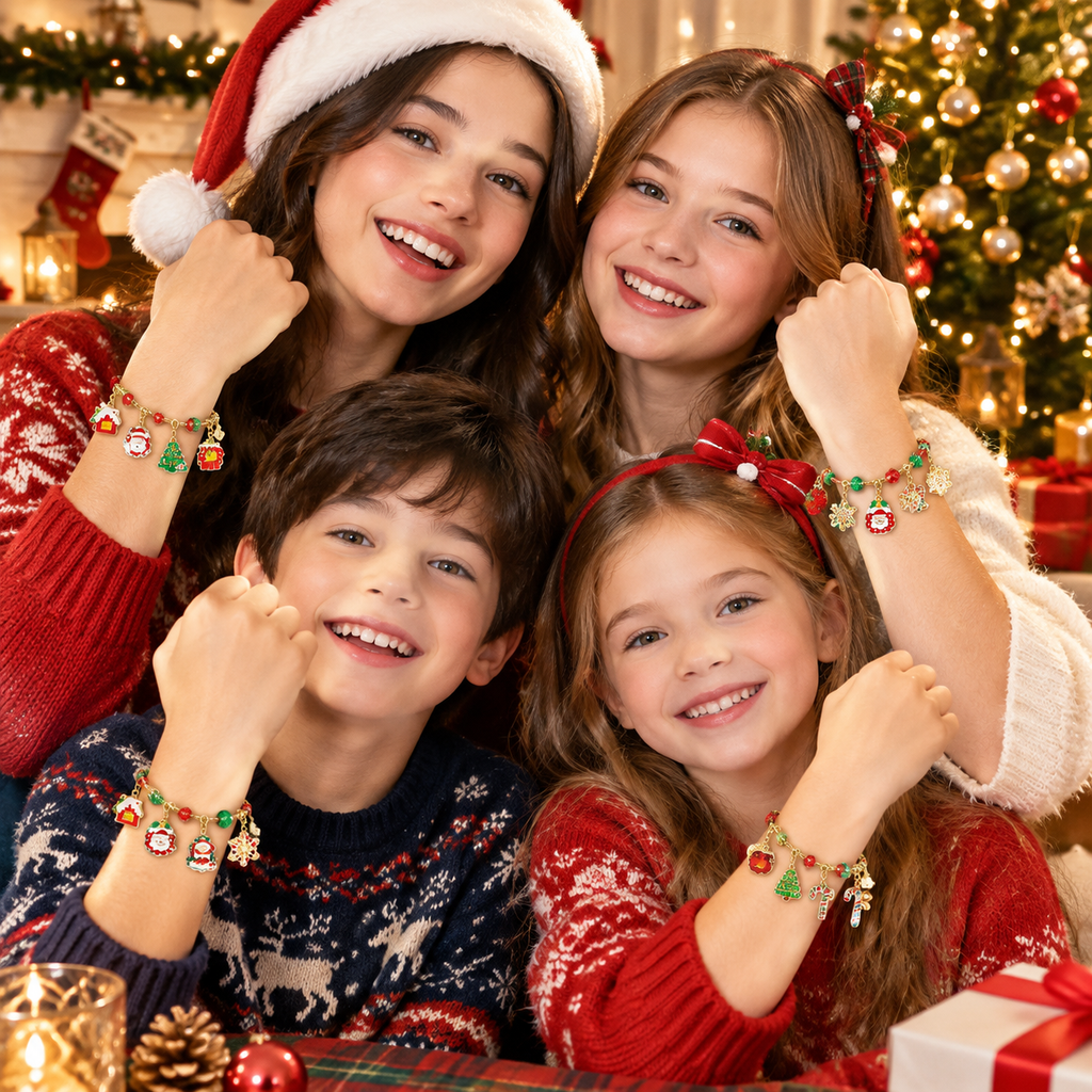 Christmas DIY Bracelet Making Kit for Kids Teens, Make Your Own Christmas Charm Bracelet Craft Set, Holiday Jewelry Making Supplies Gift for Girls