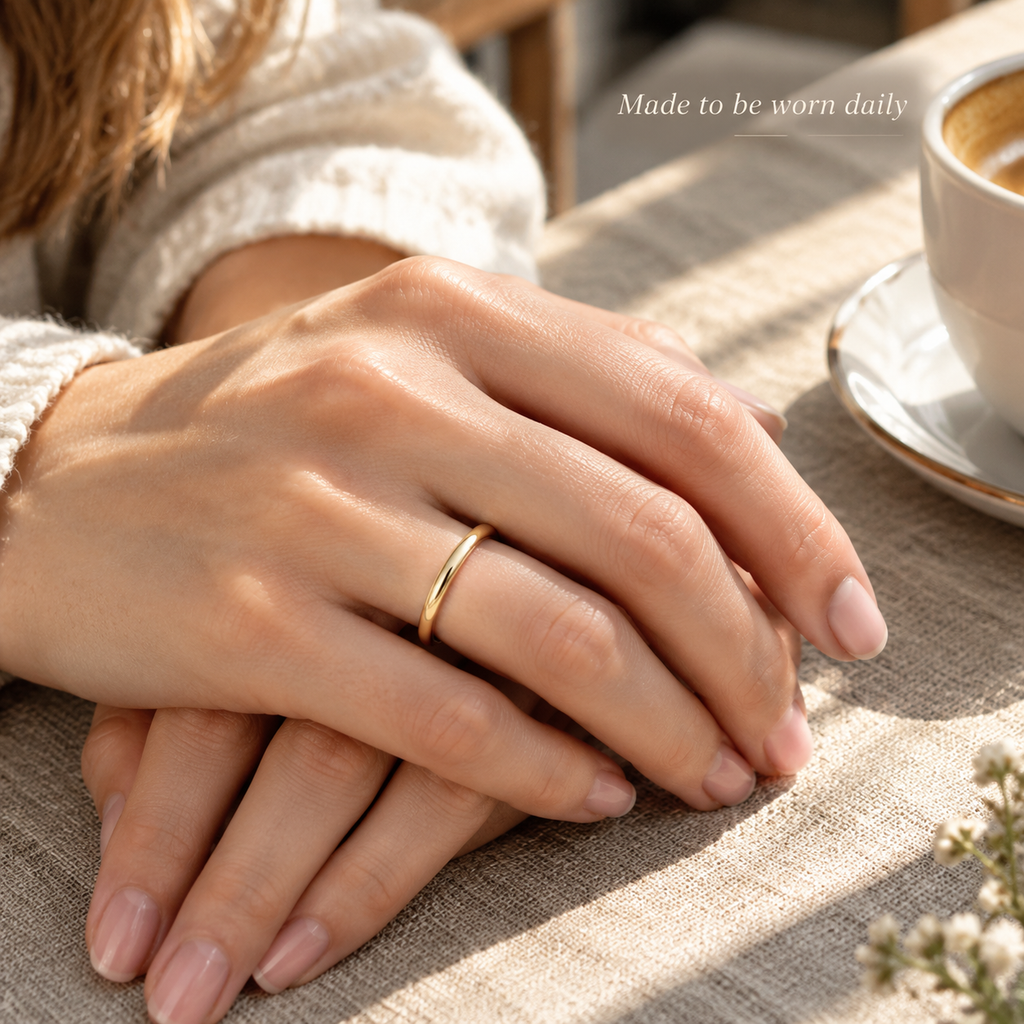Thin Plain Gold Stacking Band Ring, 316L Stainless Steel Waterproof Minimalist Ring for Women