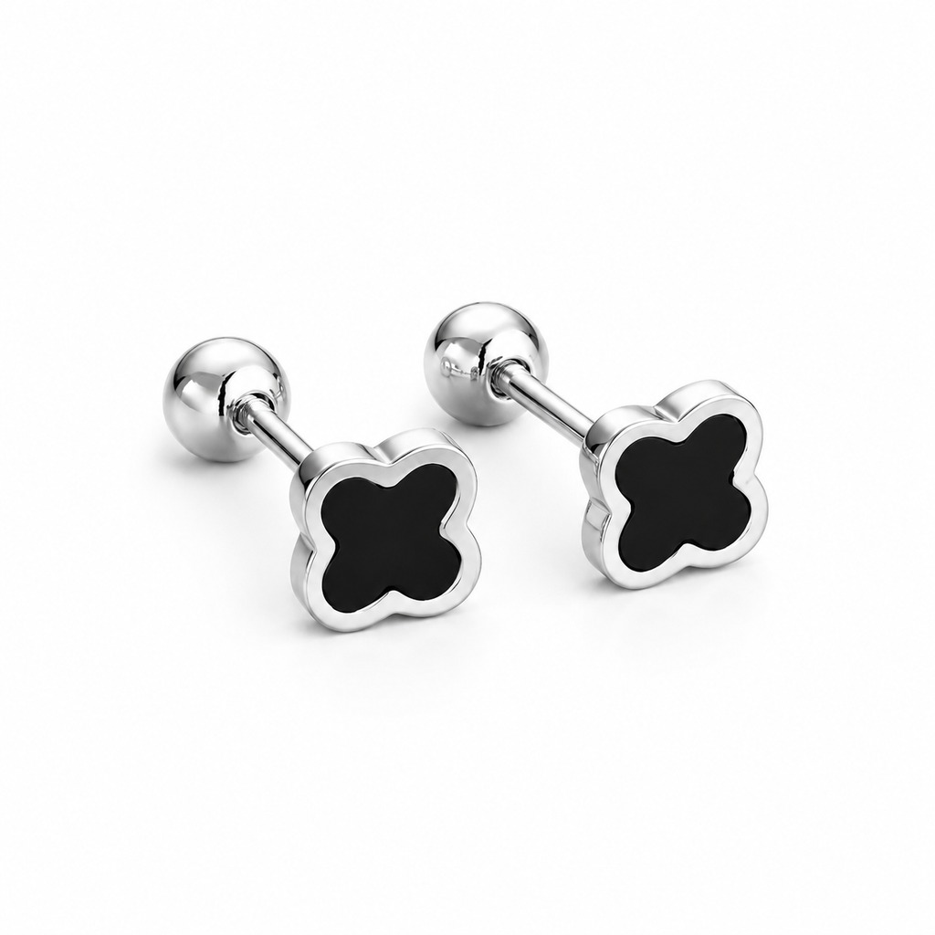 Gold Four Leaf Clover Screw Back Stud Earrings, White Shell Inlay Hypoallergenic Waterproof Earrings, Dainty Lucky Clover Everyday Earrings for Women
