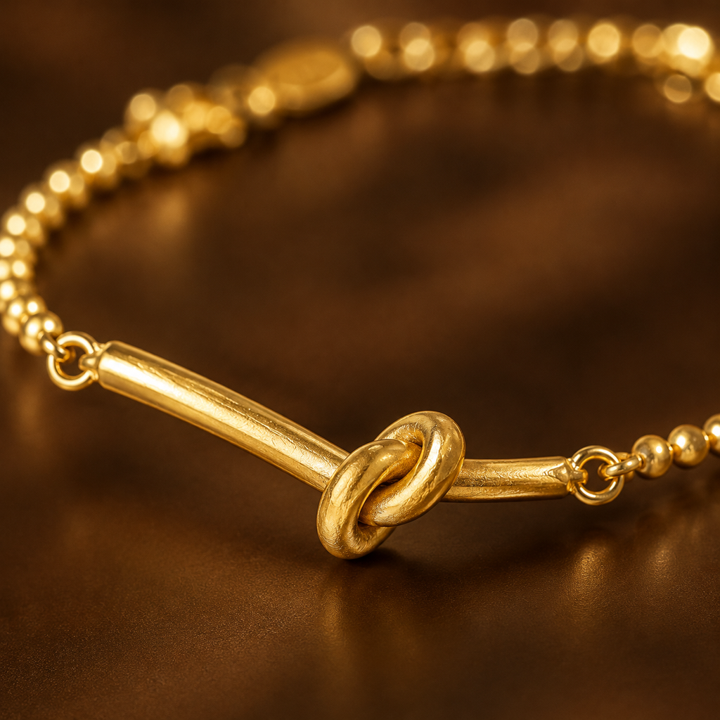 18K Gold Plated Knot Beaded Bracelet for Women, Waterproof Stainless Steel Minimalist Love Knot Bar Beaded Chain Bracelet, Dainty Everyday Stackable Jewelry
