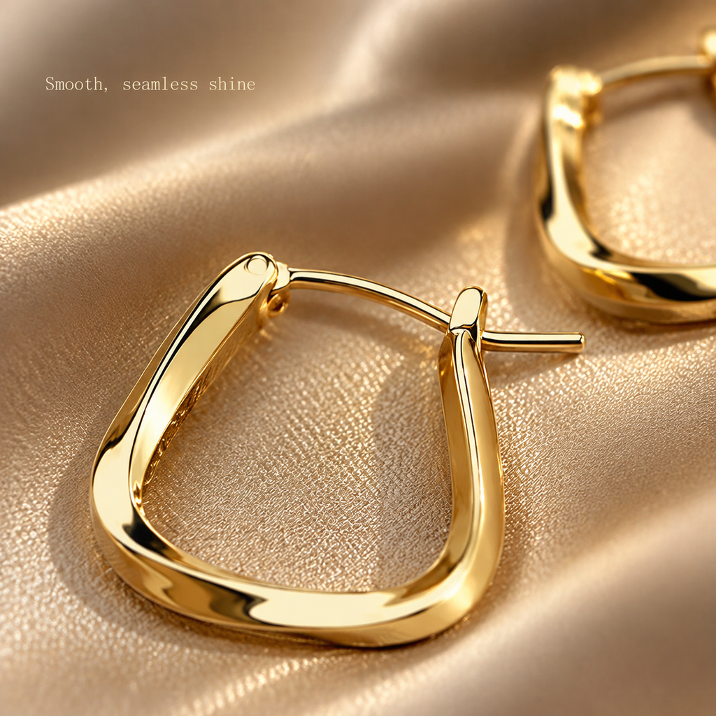 18K Gold Plated Trapezoidal Hoop Earrings for Women, Polished Smooth Geometric Huggie Hoop Earrings, Minimalist Everyday Gold Earrings