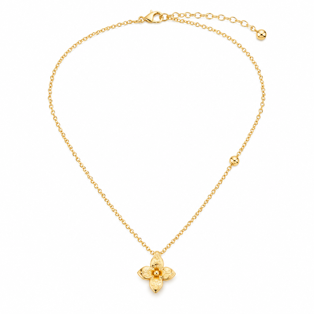 18K Gold Plated Dainty Four Leaf Clover Pendant Necklace, Minimalist Hollow Clover Layering Necklace for Women, Everyday Gold Necklace