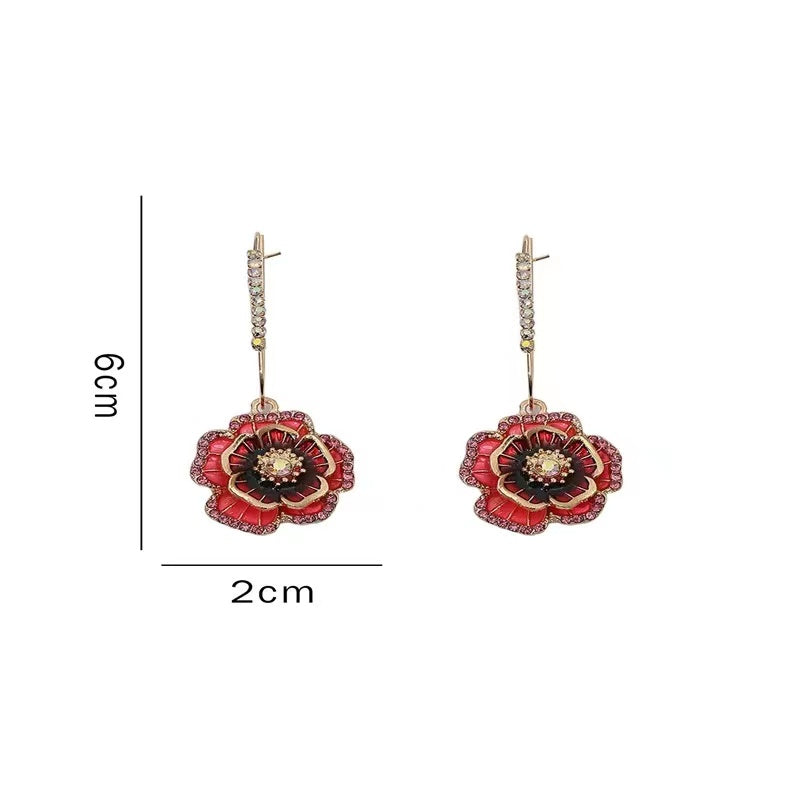 Classic colorful flowers set with diamond national style earrings