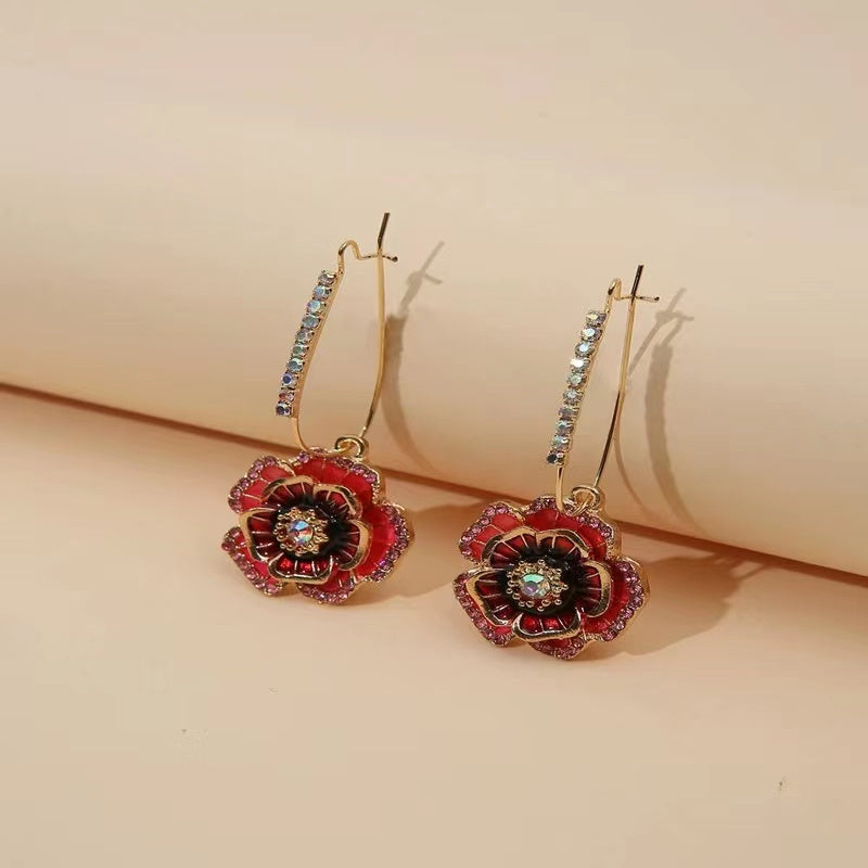 Classic colorful flowers set with diamond national style earrings