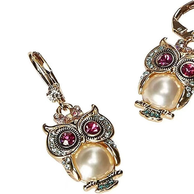Owl micro-marble pearl earrings