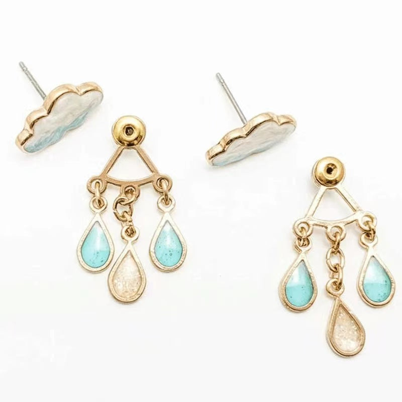 Unique cloud +rainddrop earrings
