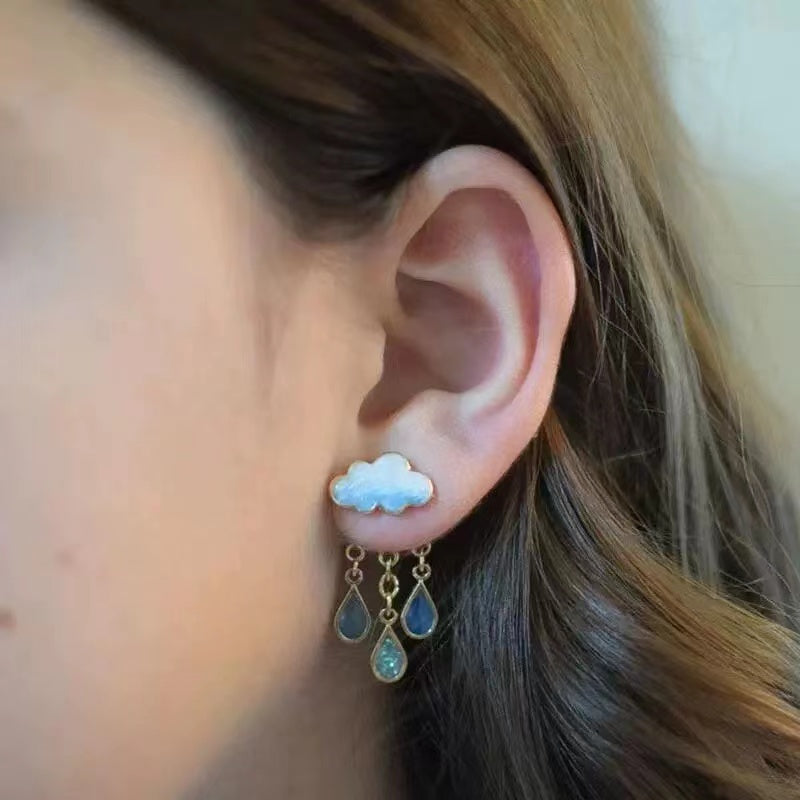 Unique cloud +rainddrop earrings