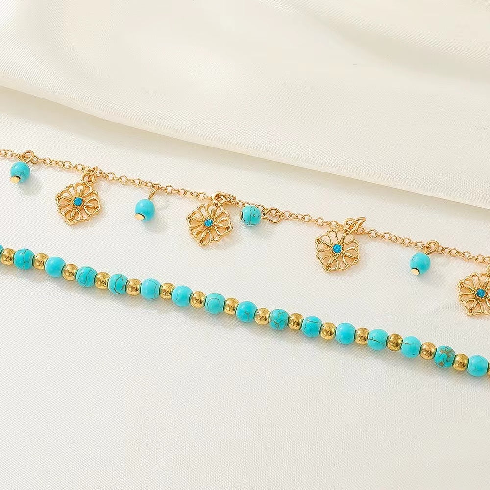 Vintage two-piece alloy turquoise ladies bracelet
