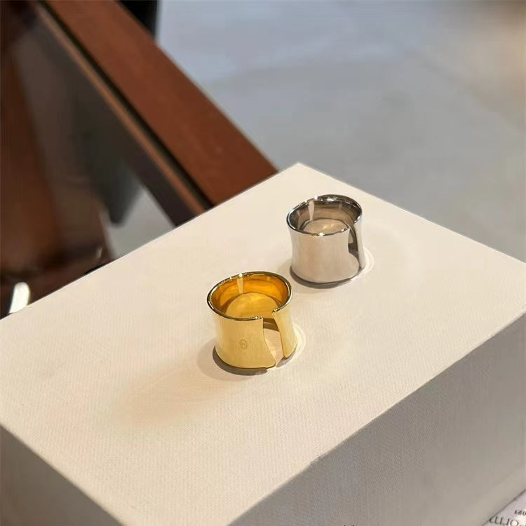 Niche design plain face opening wide smooth ring