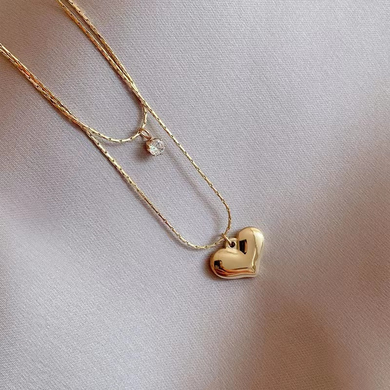 Heart shape double layers ladies necklace