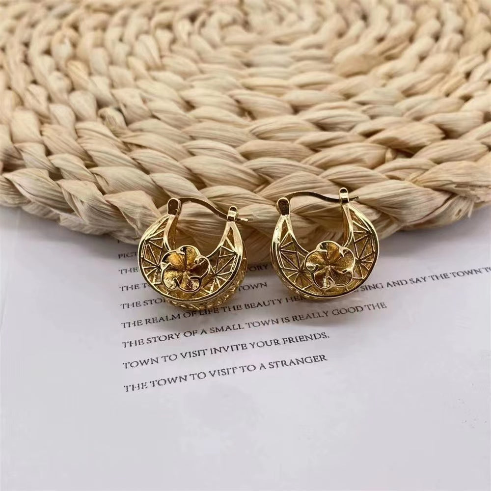 18K gold plating hollow ladies earrings