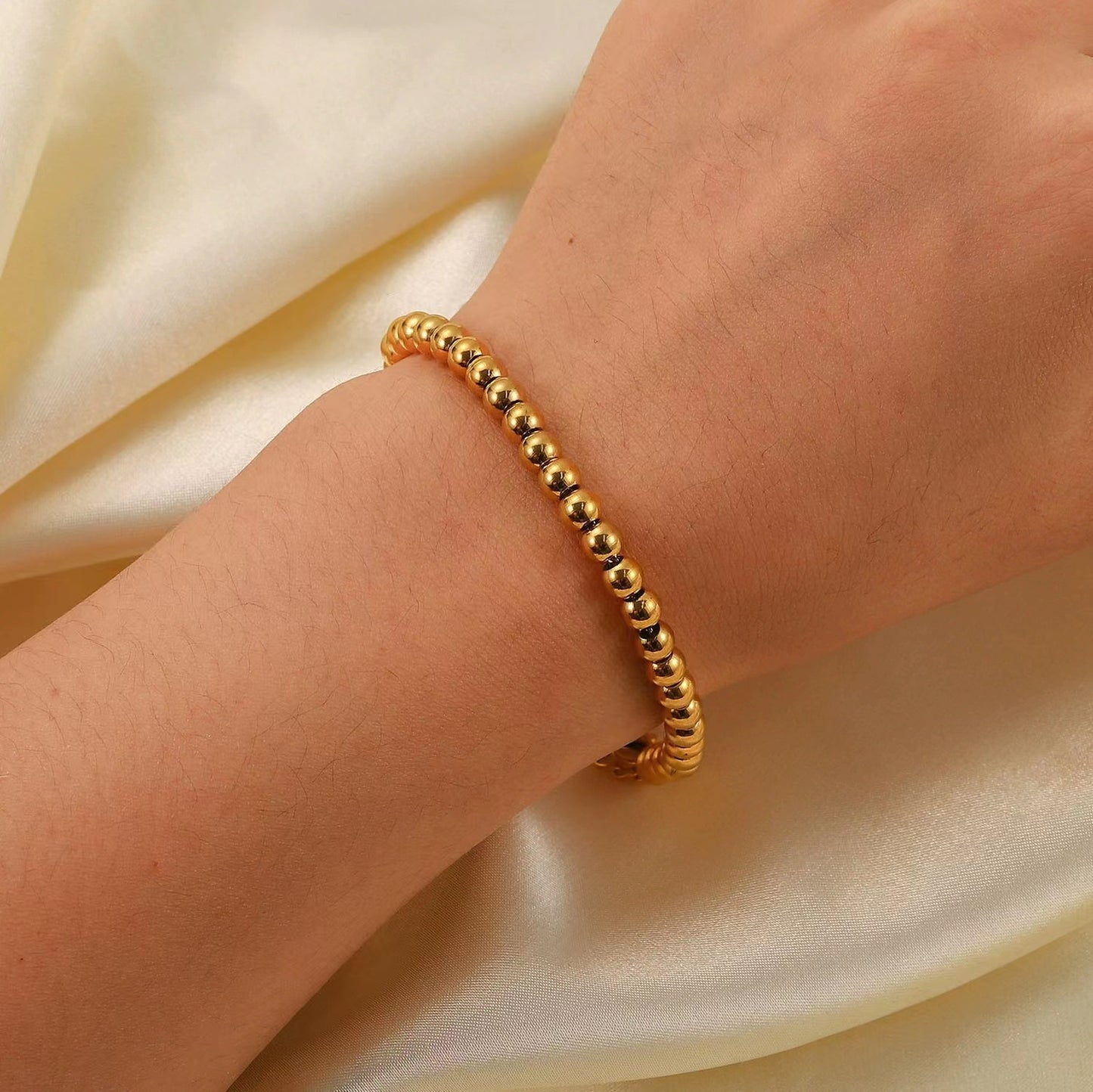 18K plating Gold or Rhodium beaded stretch bracelet