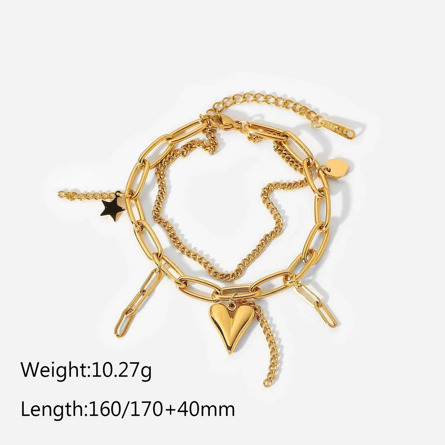 18KT Gold Plating two layers of bracelet with heart + star shape pendant