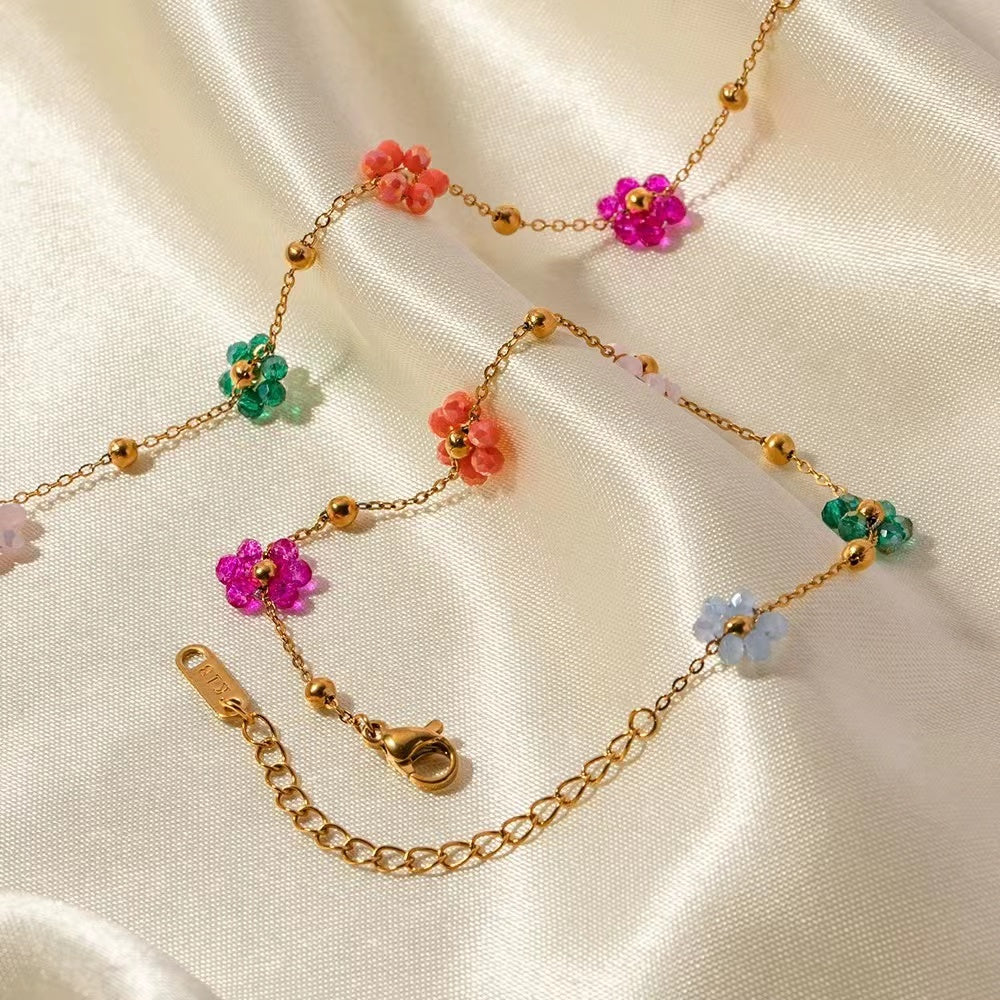 18K Gold plating necklace and bracelet sets with multi colors of flowers