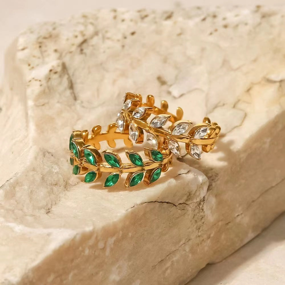18K Gold Plating ring featuring leaves shape of CZ stone