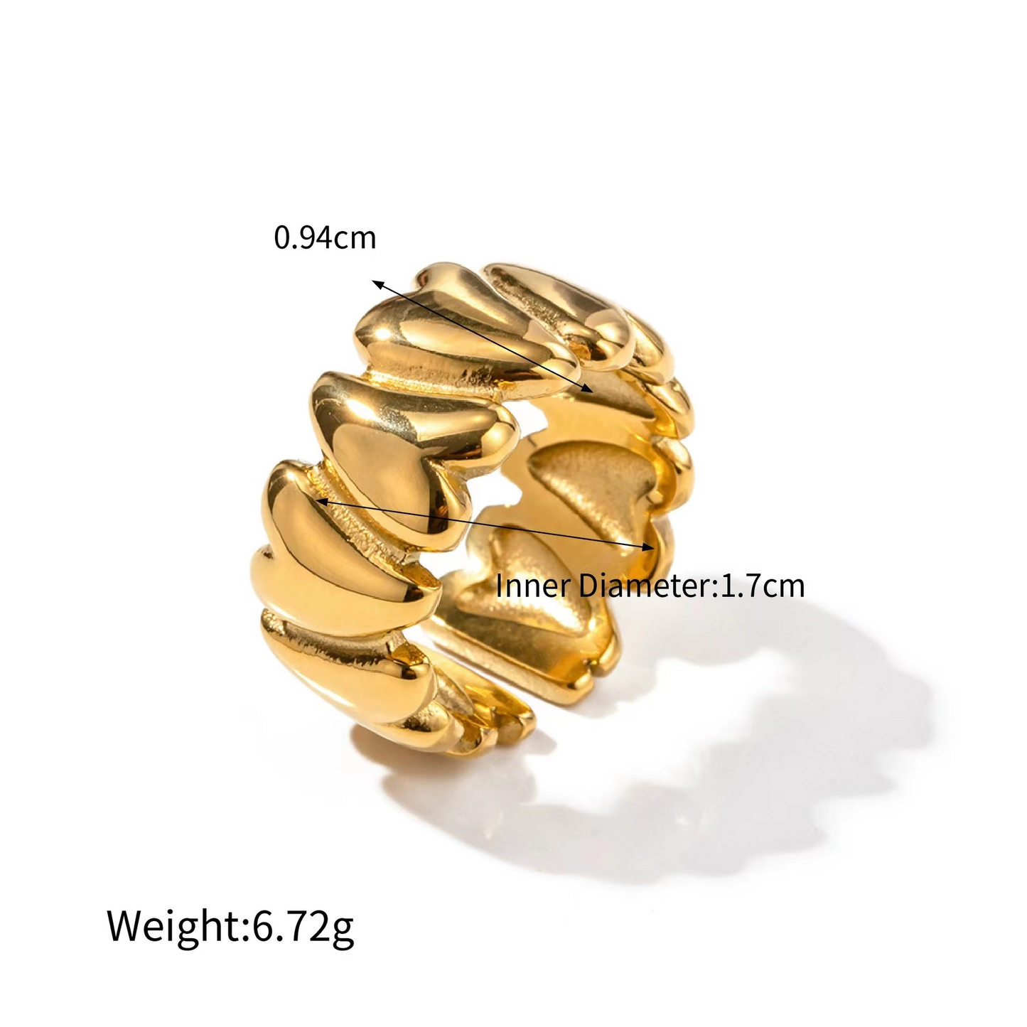 18K Gold or Rhodium plating hearts of rings