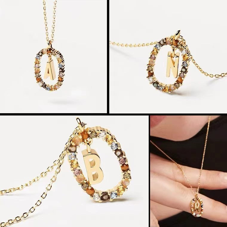 CZ stones letter necklace with real 95 stering silver