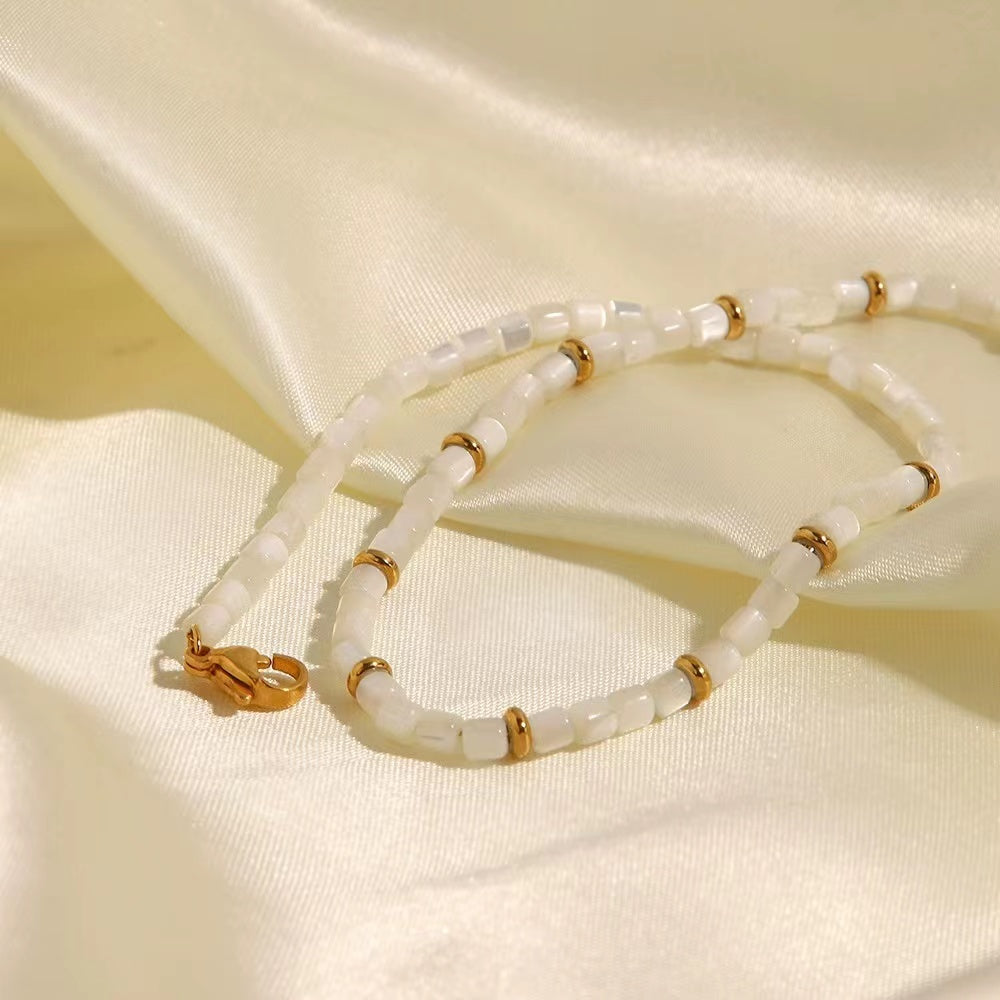 18K gold+white beads ladies necklace
