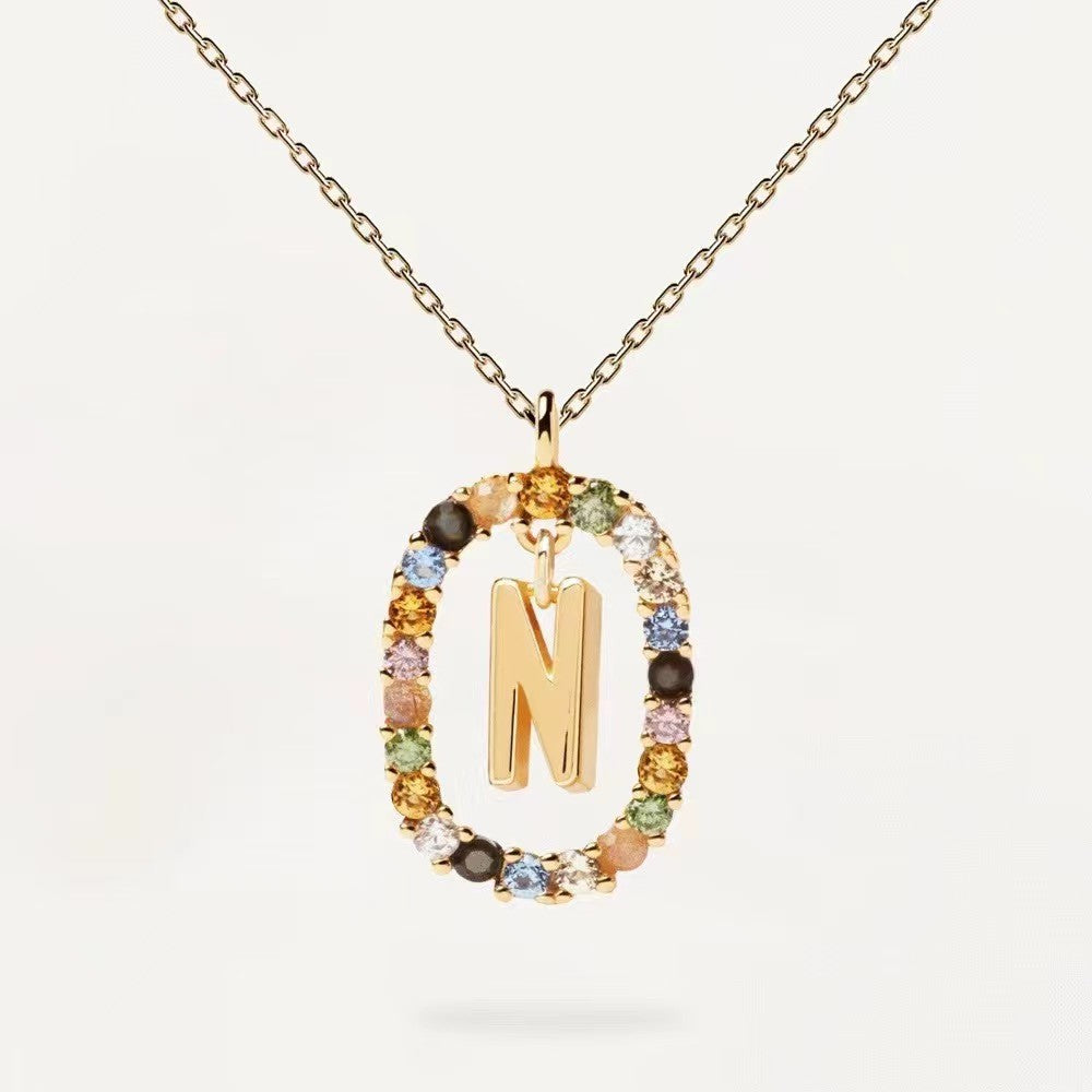 CZ stones letter necklace with real 95 stering silver
