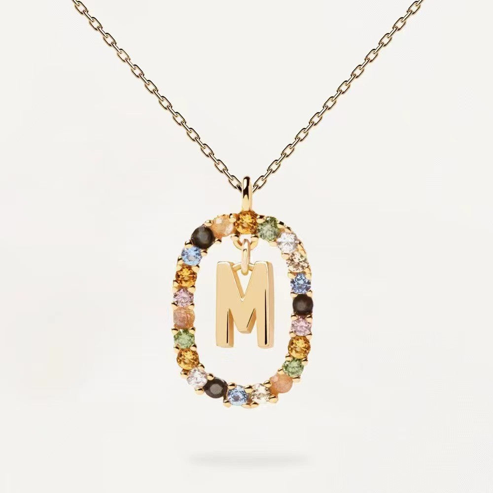 CZ stones letter necklace with real 95 stering silver