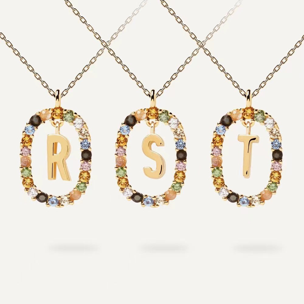 CZ stones letter necklace with real 95 stering silver