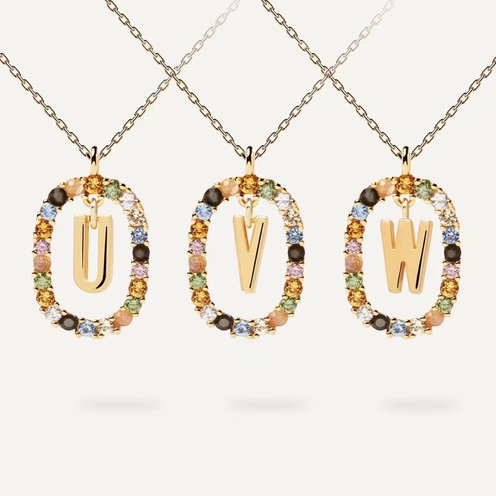 CZ stones letter necklace with real 95 stering silver