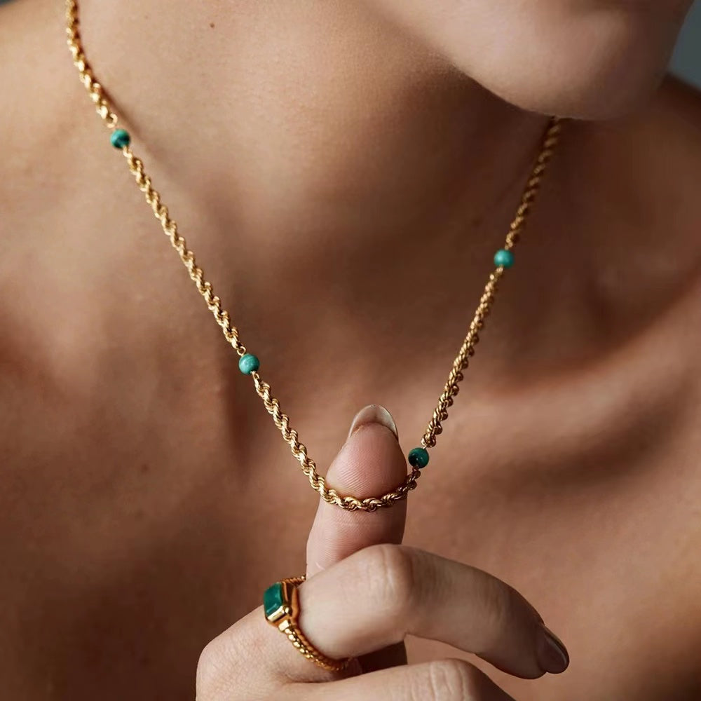 18k gold plating beads + Calaite ladies necklace