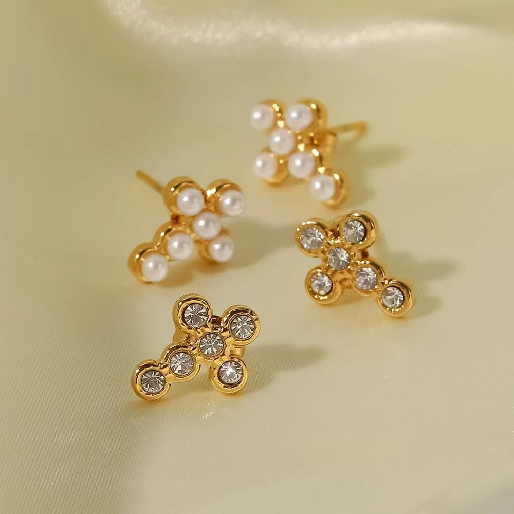 18K Gold earrings with CZ stones or pearls