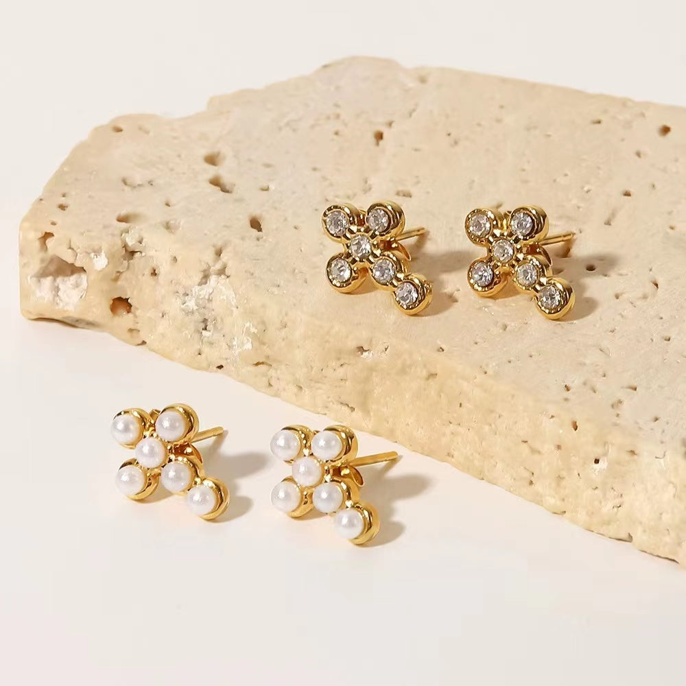 18K Gold earrings with CZ stones or pearls