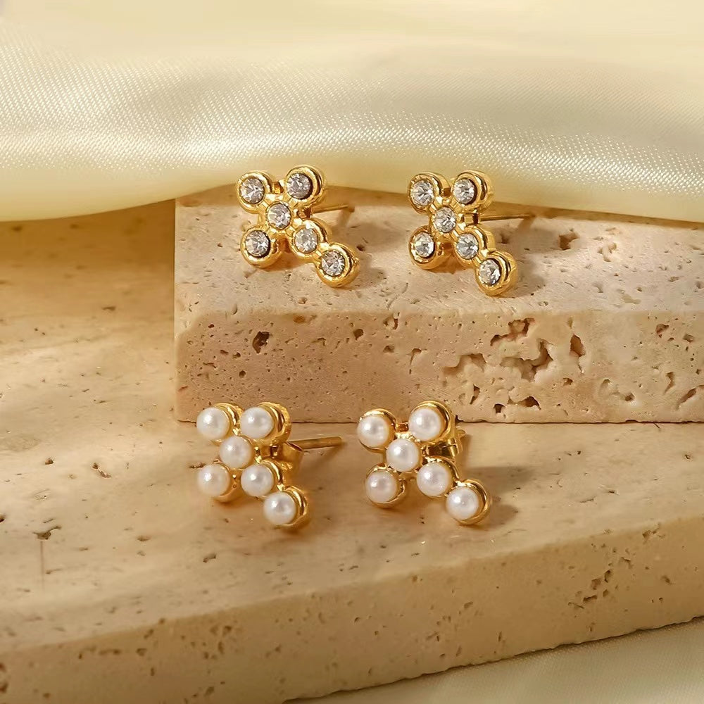 18K Gold earrings with CZ stones or pearls