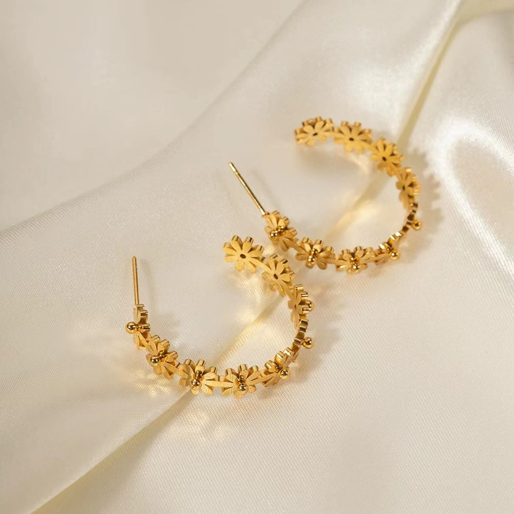 18K Gold or Rhodium plating classic flower hoop earrings