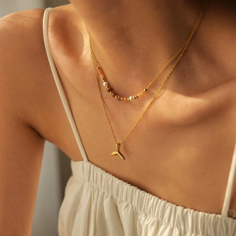 18K Gold plating fishtail pendant 2 layer necklace