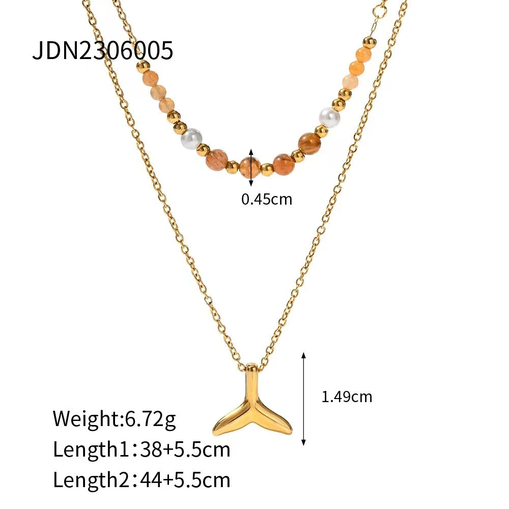 18K Gold plating fishtail pendant 2 layer necklace