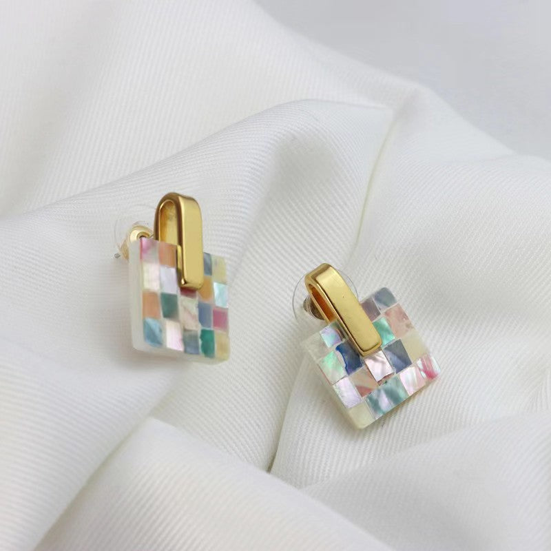 S925 silver shell geometry entry luxury earrings