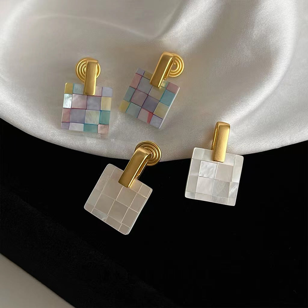 S925 silver shell geometry entry luxury earrings