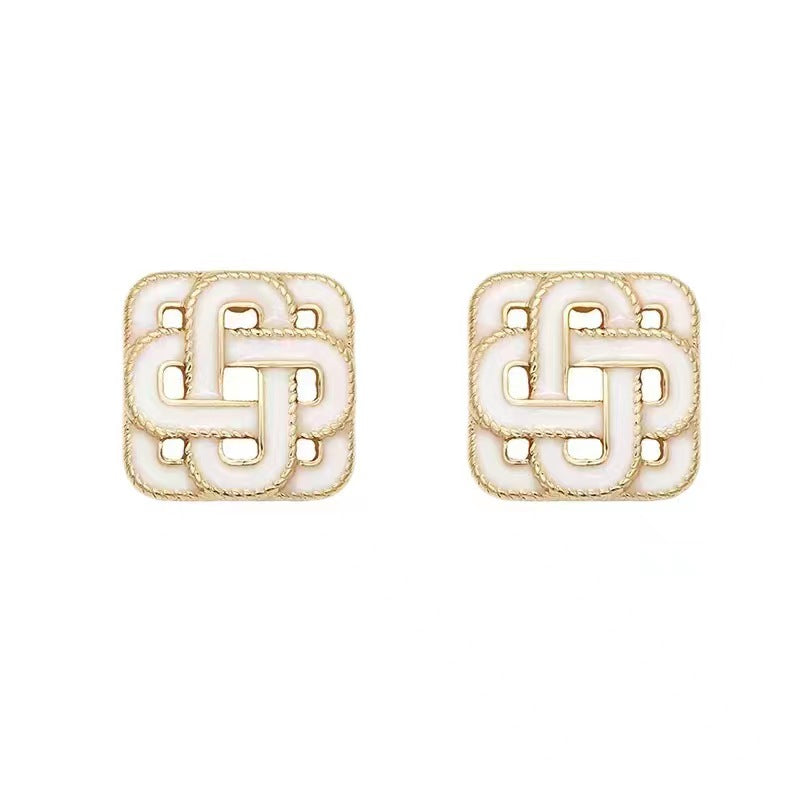 Chinese knot square earrings retro French entry luxury fashion style