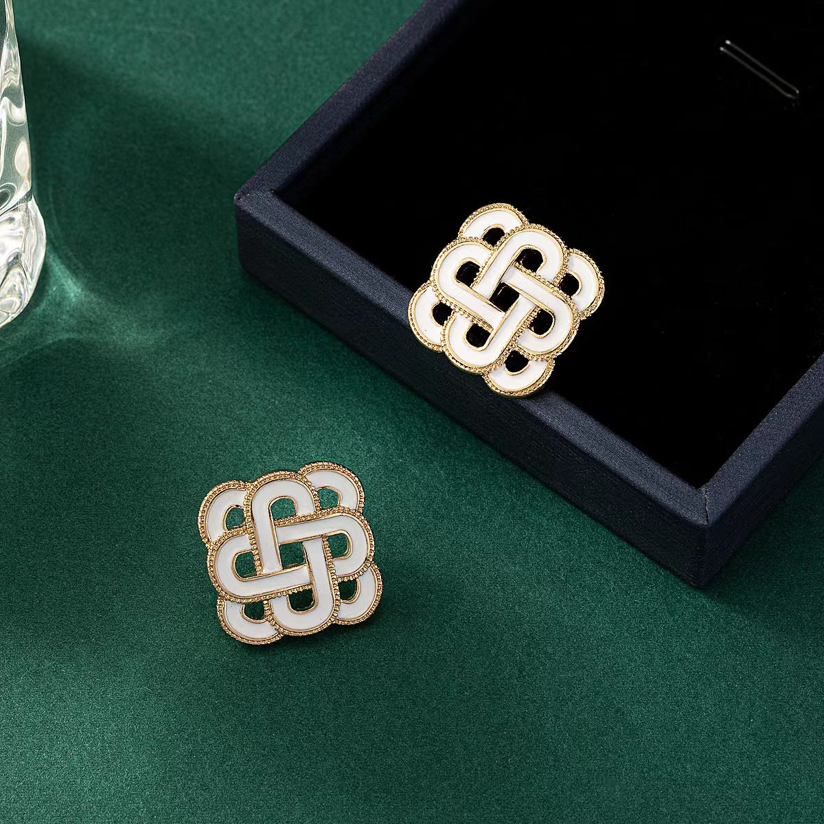 Chinese knot square earrings retro French entry luxury fashion style