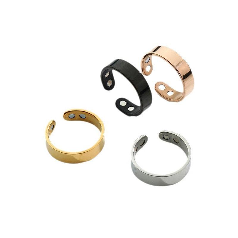 Unisex Adjustable Stainless Steel Magnetic Ring - Open-Ended, 1 or 2 Magnets, Snoring Relief, Stress Relief, Titanium Steel Fashion Costume Jewelry