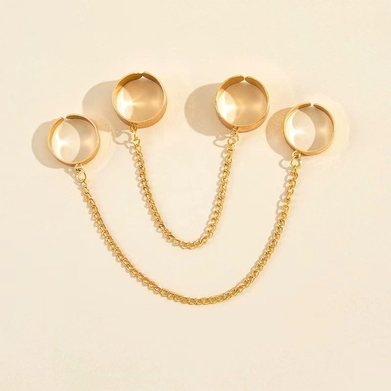 Personality punk wind element circle smooth tassel chain with ring two-piece set