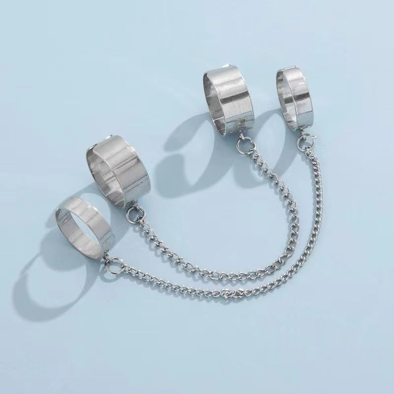 Personality punk wind element circle smooth tassel chain with ring two-piece set