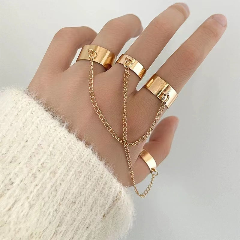 Personality punk wind element circle smooth tassel chain with ring two-piece set