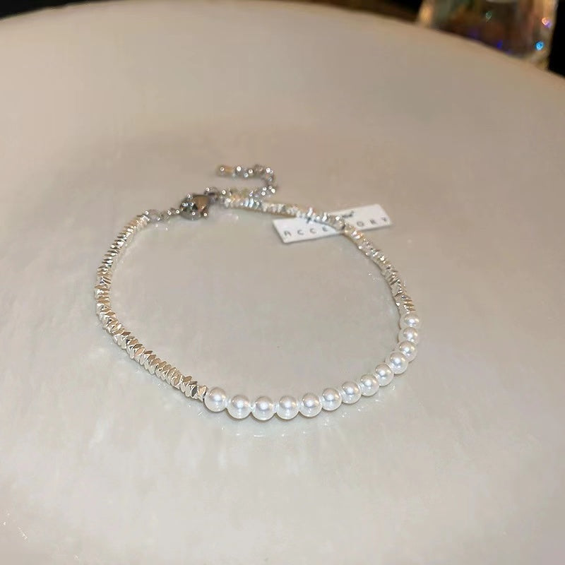 Silver + pearl bracelet niche simple primer luxury beaded bracelet