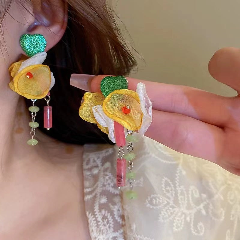 Hand-made Flower series fashion primer luxury earrings