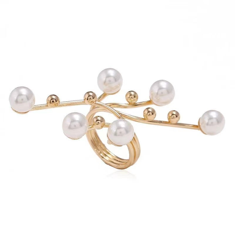 Geometric shape + pearls rings